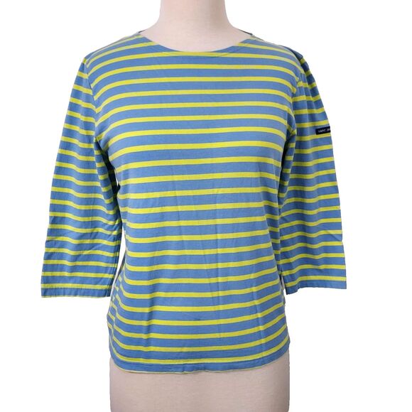 SAINT JAMES L'ATELIER Womens Size 10 Blue Yellow Nautical Striped Cotton Top - Picture 1 of 13
